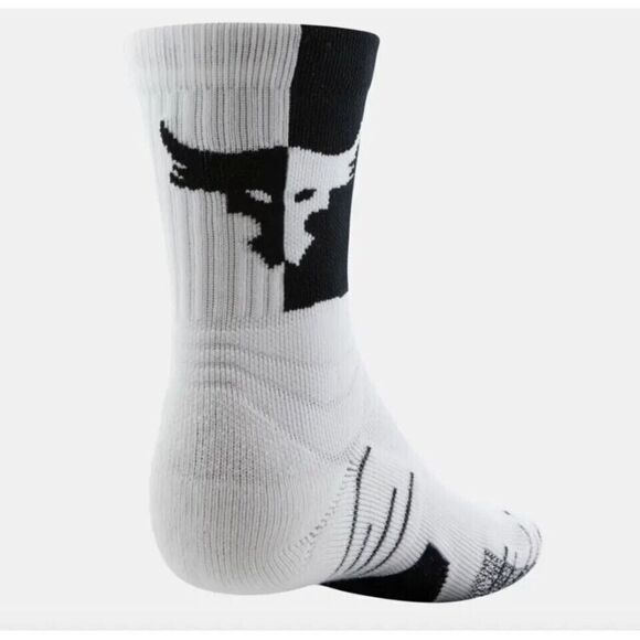 Under Armour Mens 8.5-13 Women 10-14 White Project Rock Playmaker Mid-Crew Socks - Picture 2 of 7